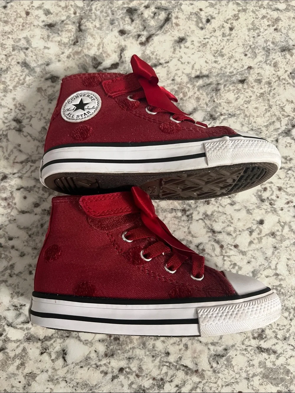 Converse Kids Red High-Top Sneakers with Satin Bow